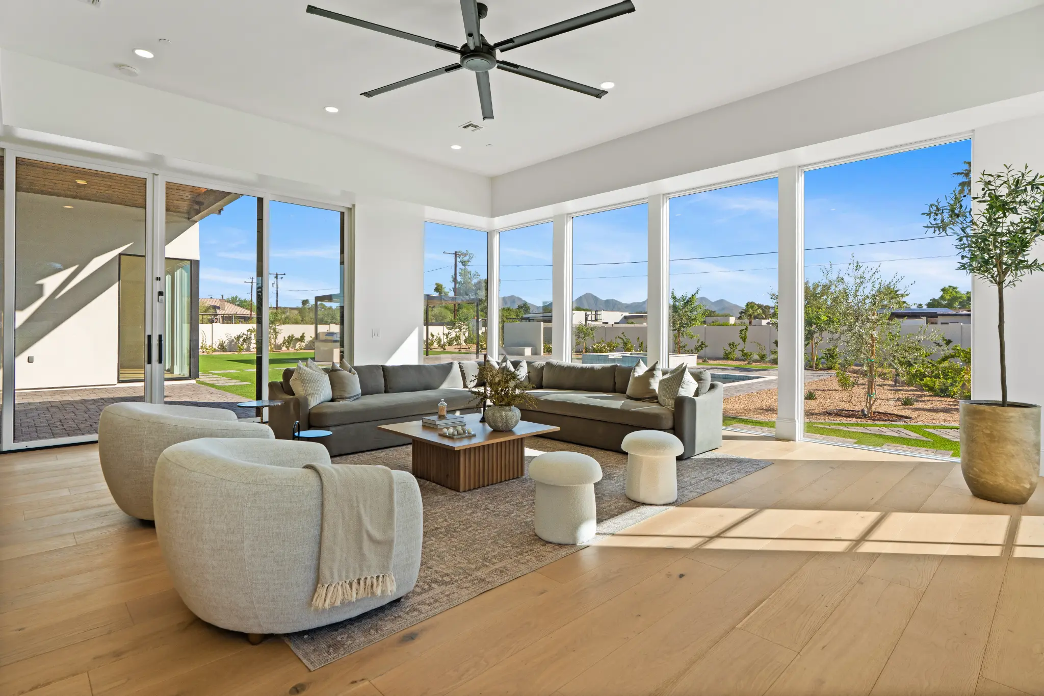 Sunlit living area with McDowell Mountain views
