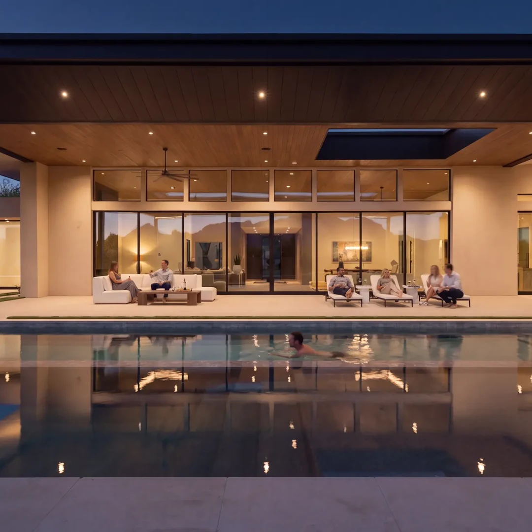 Evening poolside gathering at Paradise Valley estate